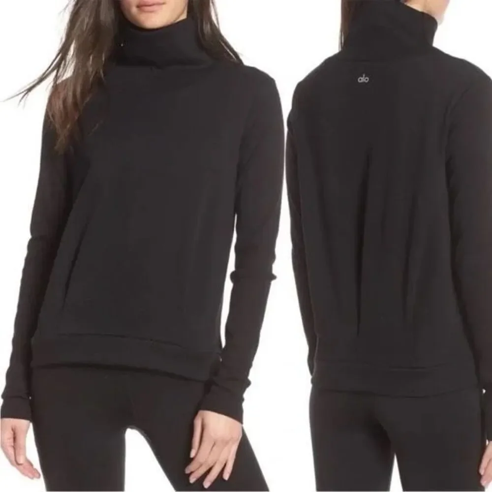 ALO Womens Clarify Turtleneck Sweatshirt Black Size XS, Small? logo Back Travel